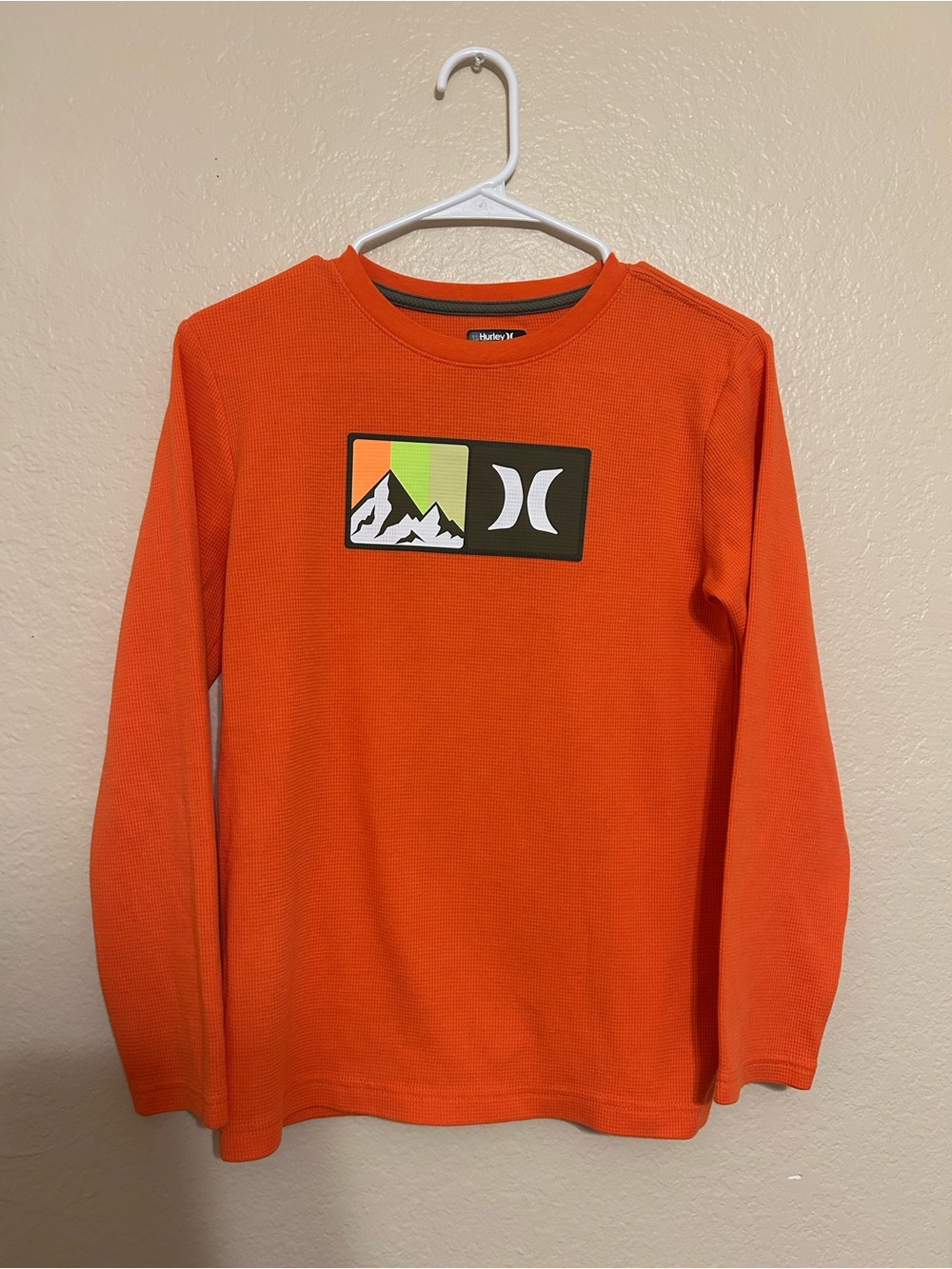 Hurley Kids Orange Long Sleeve Thermal T Shirt Graphic Print Size 14/16